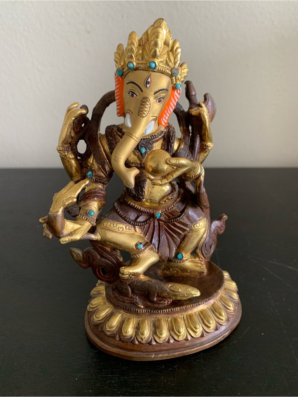 Tibetan Bronze Ganesh Gold Gilt Buddhist Multi-Arm Hindu God Nepal Statue Brass